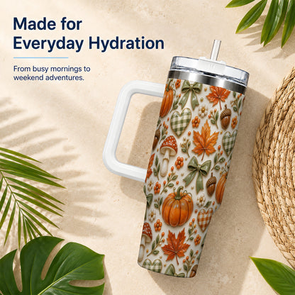 #pl[40oz|White] Harvest Pumpkin Tumbler 40oz, Autumn Tumbler, Stainless Steel Travel Cup