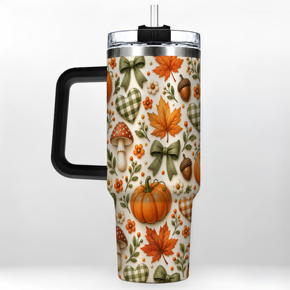 #pl[40oz|Black] Autumn Pumpkin 40oz Tumbler with Handle, Fall Harvest Travel Cup