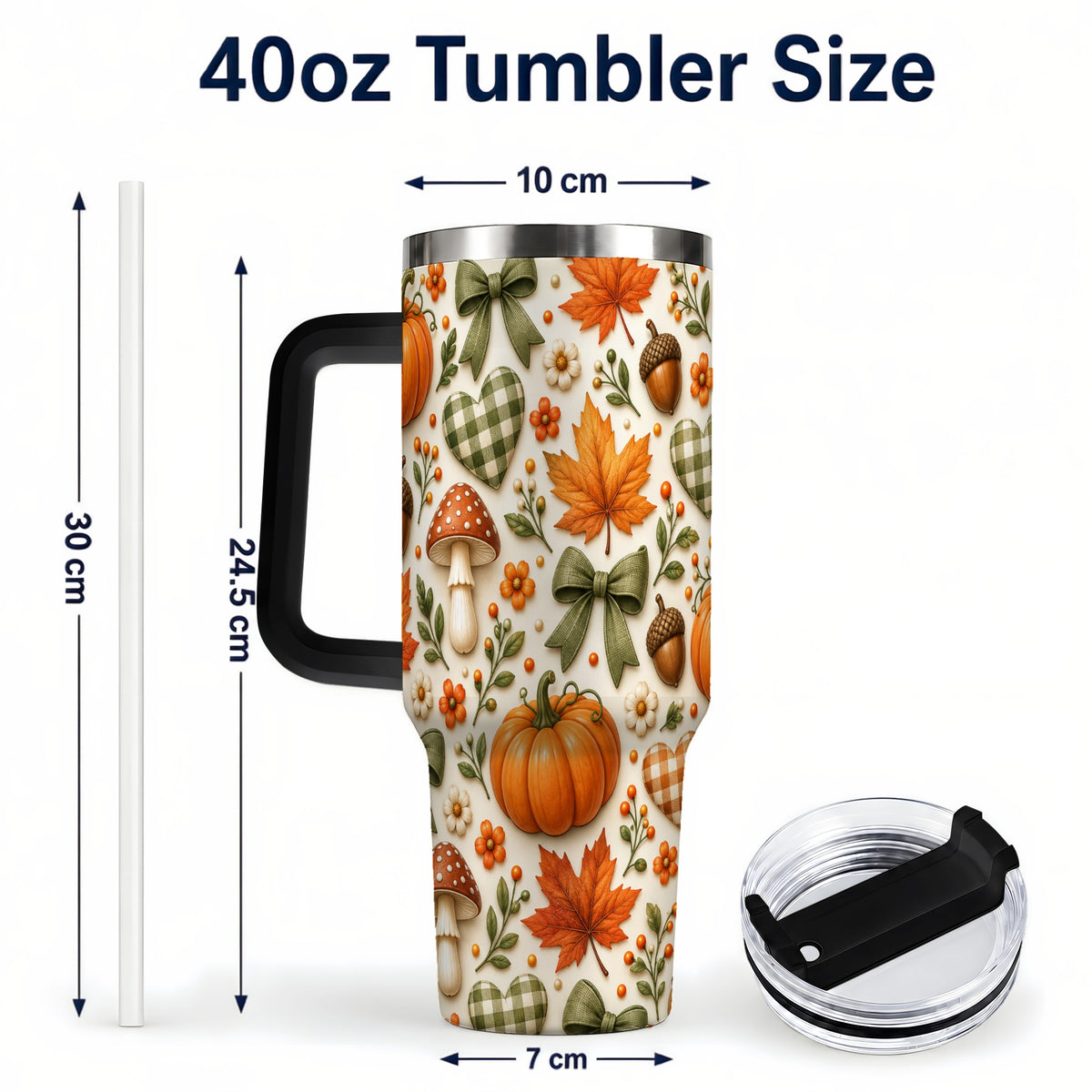 #pl[40oz|Black] Autumn Pumpkin 40oz Tumbler with Handle, Fall Harvest Travel Cup