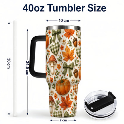 #pl[40oz|Black] Autumn Pumpkin 40oz Tumbler with Handle, Fall Harvest Travel Cup