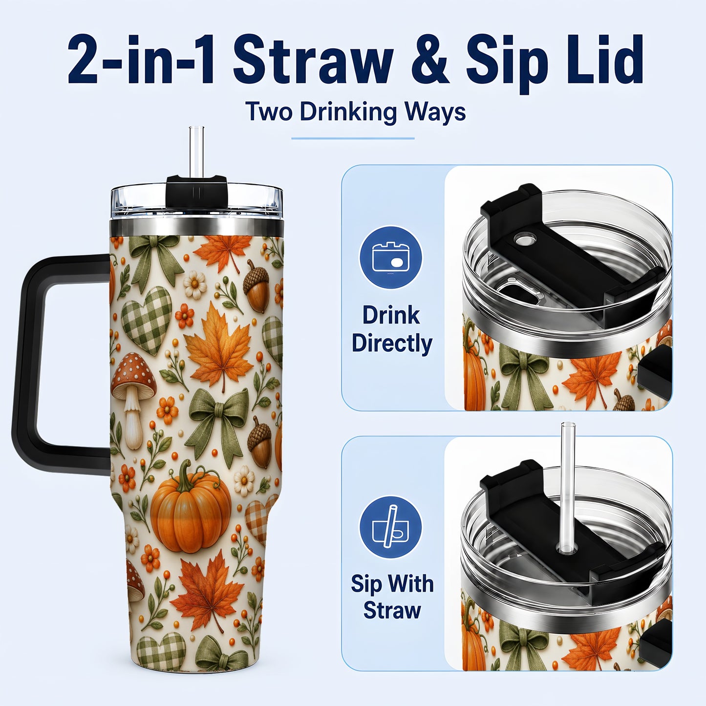 #pl[40oz|Black] Autumn Pumpkin 40oz Tumbler with Handle, Fall Harvest Travel Cup