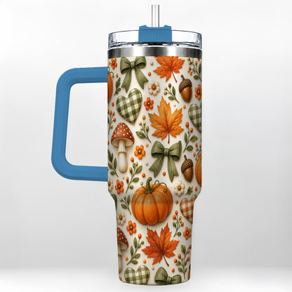 #pl[40oz|Blue] Autumn Pumpkin 40oz Tumbler with Handle, Fall Harvest Travel Cup