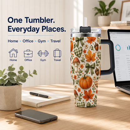 #pl[40oz|Black] Autumn Pumpkin 40oz Tumbler with Handle, Fall Harvest Travel Cup