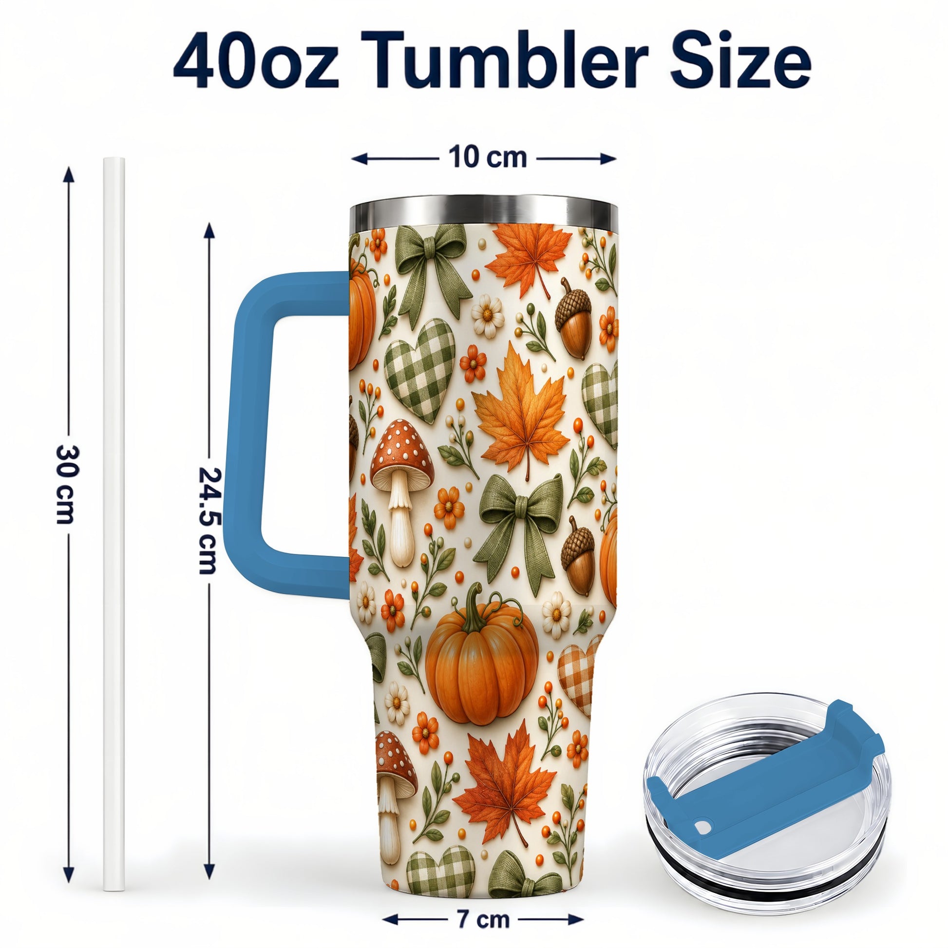 #pl[40oz|Blue] Autumn Pumpkin 40oz Tumbler with Handle, Fall Harvest Travel Cup