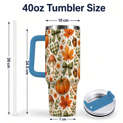 #pl[40oz|Blue] Autumn Pumpkin 40oz Tumbler with Handle, Fall Harvest Travel Cup