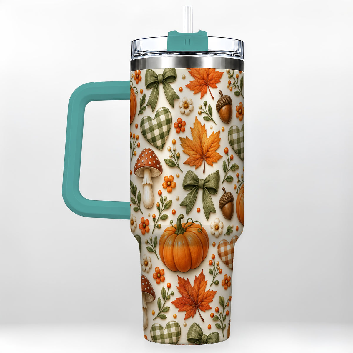 #pl[40oz|Green] Autumn Pumpkin 40oz Tumbler with Handle, Fall Harvest Travel Cup