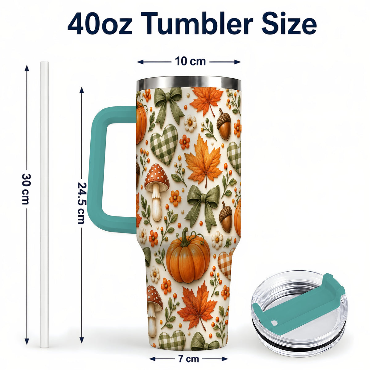 #pl[40oz|Green] Autumn Pumpkin 40oz Tumbler with Handle, Fall Harvest Travel Cup
