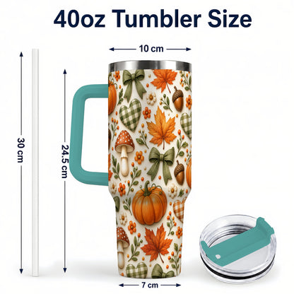 #pl[40oz|Green] Autumn Pumpkin 40oz Tumbler with Handle, Fall Harvest Travel Cup