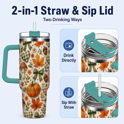 #pl[40oz|Green] Autumn Pumpkin 40oz Tumbler with Handle, Fall Harvest Travel Cup