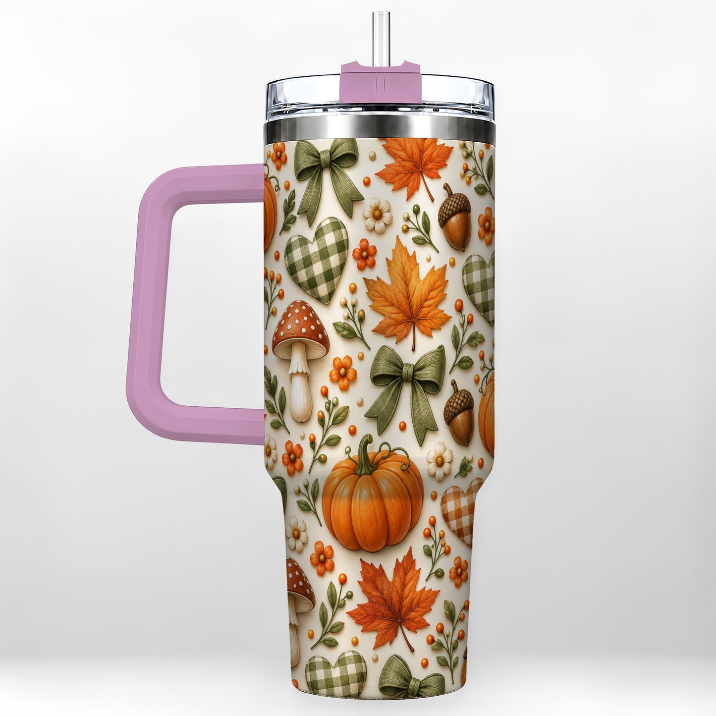 #pl[40oz|Pink] Autumn Pumpkin 40oz Tumbler with Handle, Fall Harvest Travel Cup