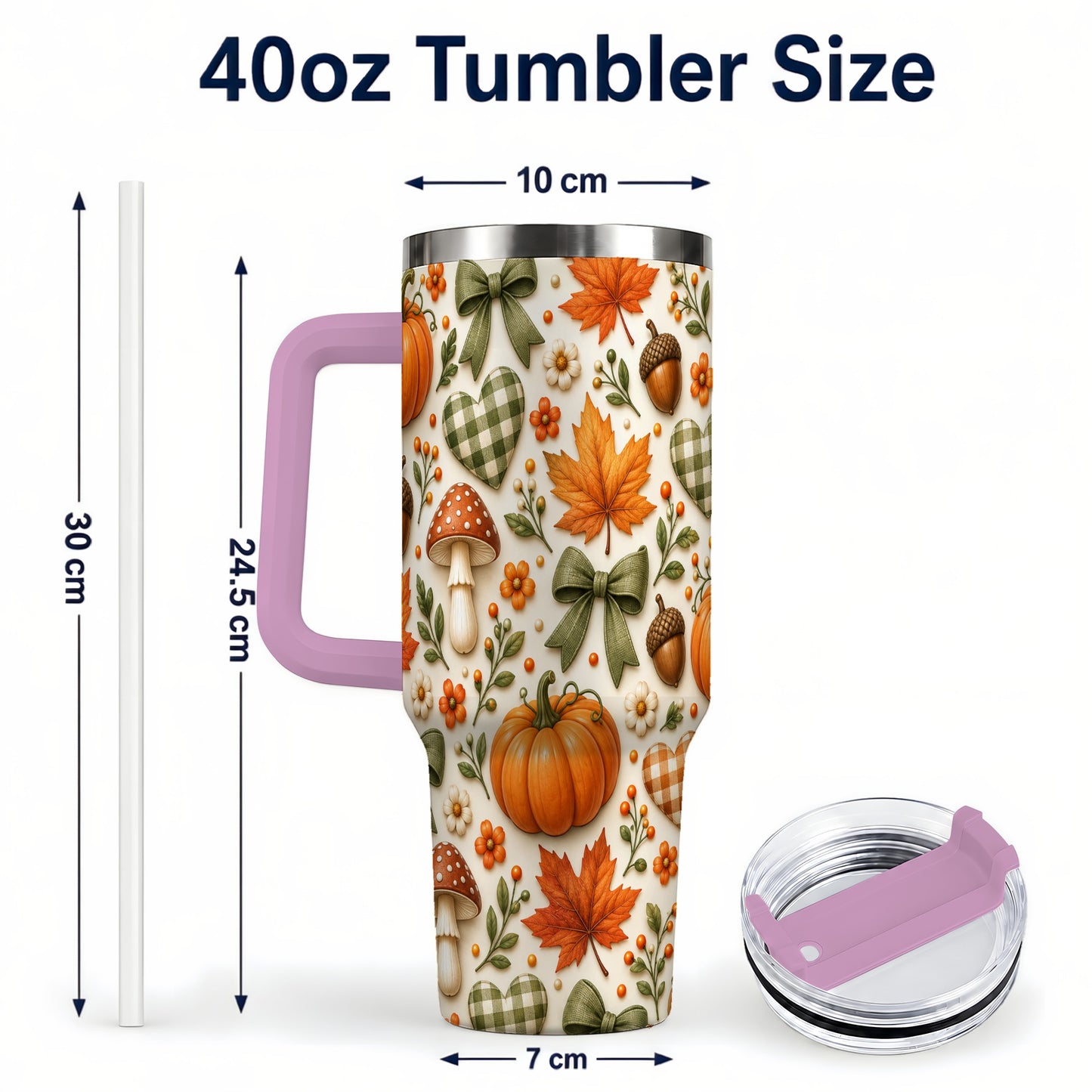 #pl[40oz|Pink] Autumn Pumpkin 40oz Tumbler with Handle, Fall Harvest Travel Cup
