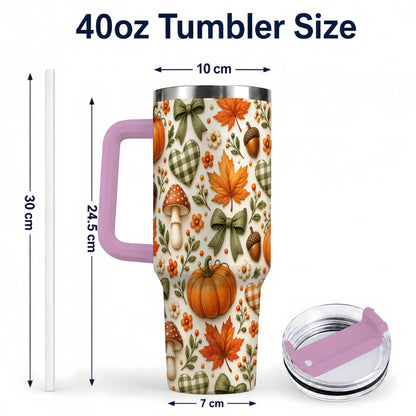 #pl[40oz|Pink] Autumn Pumpkin 40oz Tumbler with Handle, Fall Harvest Travel Cup