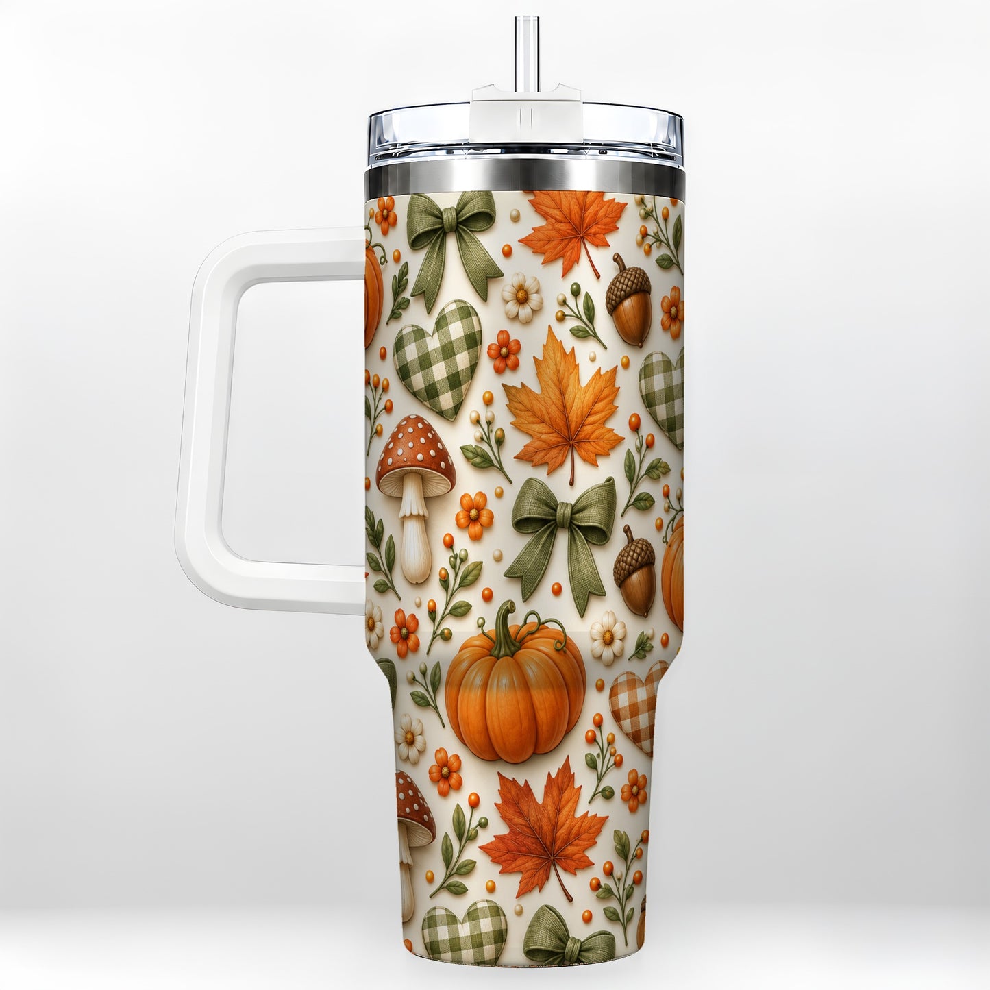 Autumn Pumpkin 40oz Tumbler with Handle, Fall Harvest Travel Cup