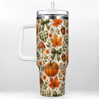 Autumn Pumpkin 40oz Tumbler with Handle, Fall Harvest Travel Cup