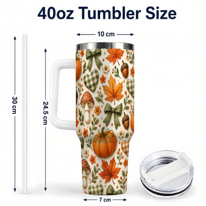 #pl[40oz|White] Autumn Pumpkin 40oz Tumbler with Handle, Fall Harvest Travel Cup