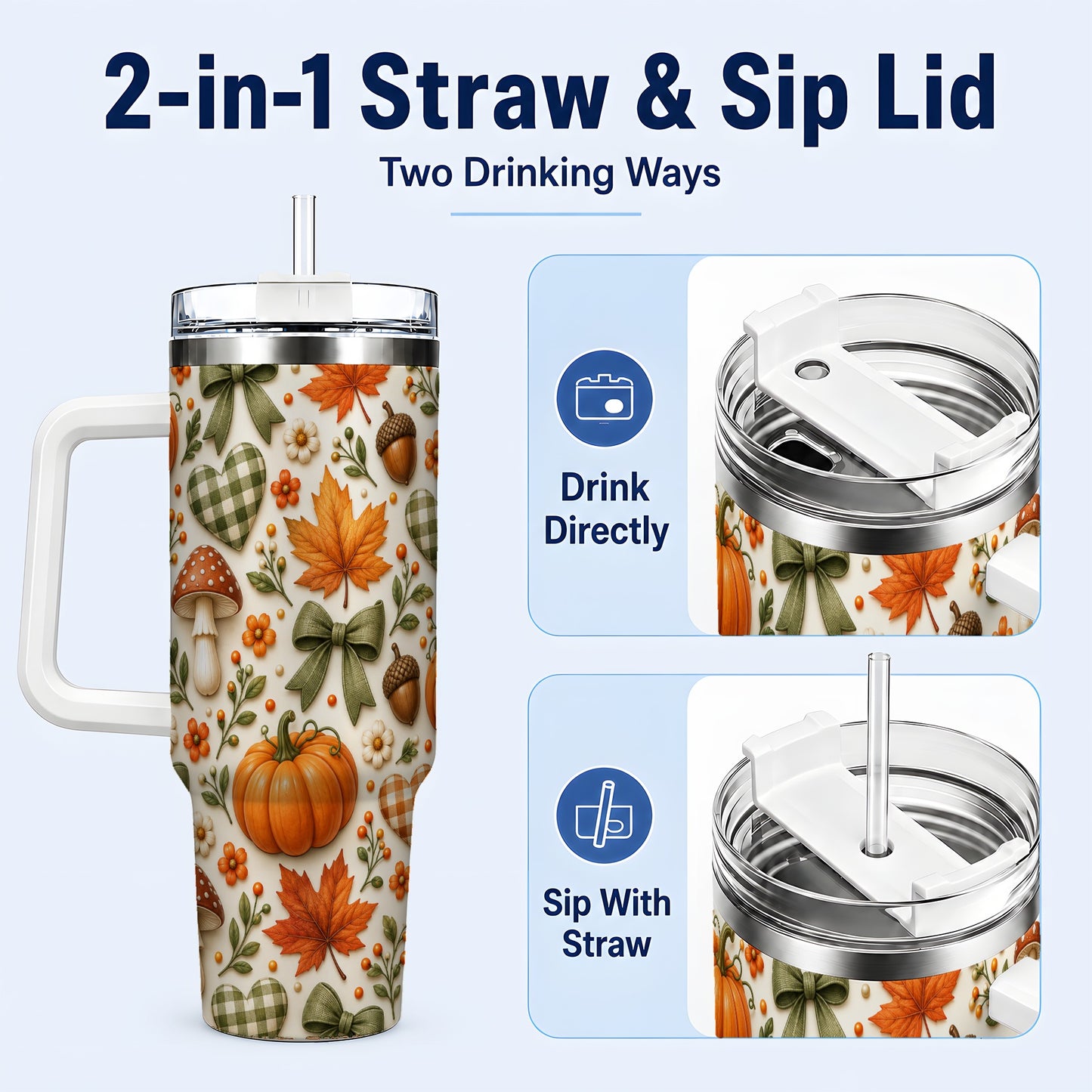 #pl[40oz|White] Autumn Pumpkin 40oz Tumbler with Handle, Fall Harvest Travel Cup
