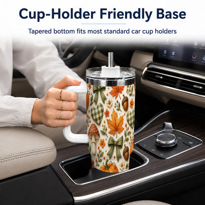 #pl[40oz|White] Autumn Pumpkin 40oz Tumbler with Handle, Fall Harvest Travel Cup