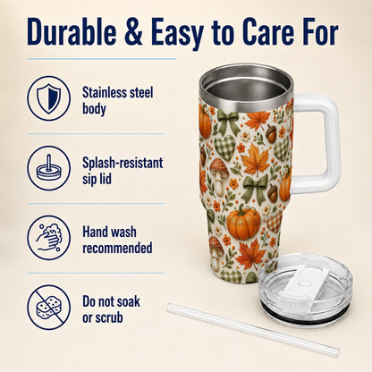 #pl[40oz|White] Autumn Pumpkin 40oz Tumbler with Handle, Fall Harvest Travel Cup