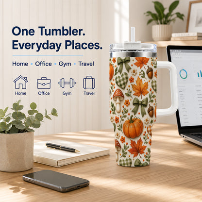 #pl[40oz|White] Autumn Pumpkin 40oz Tumbler with Handle, Fall Harvest Travel Cup