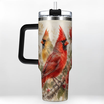 #pl[40oz|Black] Red Cardinal 40oz Tumbler with Handle, Floral Bird Travel Cup
