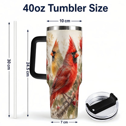 #pl[40oz|Black] Red Cardinal 40oz Tumbler with Handle, Floral Bird Travel Cup