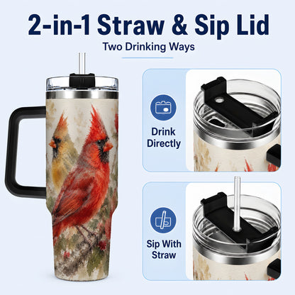 #pl[40oz|Black] Red Cardinal 40oz Tumbler with Handle, Floral Bird Travel Cup