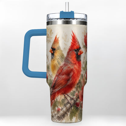 #pl[40oz|Blue] Red Cardinal 40oz Tumbler with Handle, Floral Bird Travel Cup