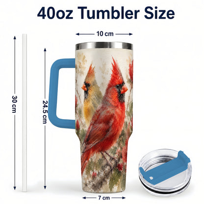 #pl[40oz|Blue] Red Cardinal 40oz Tumbler with Handle, Floral Bird Travel Cup