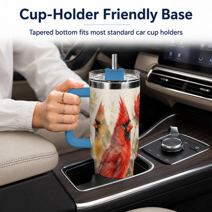 #pl[40oz|Blue] Red Cardinal 40oz Tumbler with Handle, Floral Bird Travel Cup