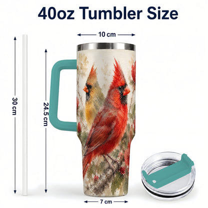 #pl[40oz|Green] Red Cardinal 40oz Tumbler with Handle, Floral Bird Travel Cup