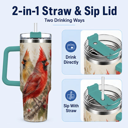 #pl[40oz|Green] Red Cardinal 40oz Tumbler with Handle, Floral Bird Travel Cup