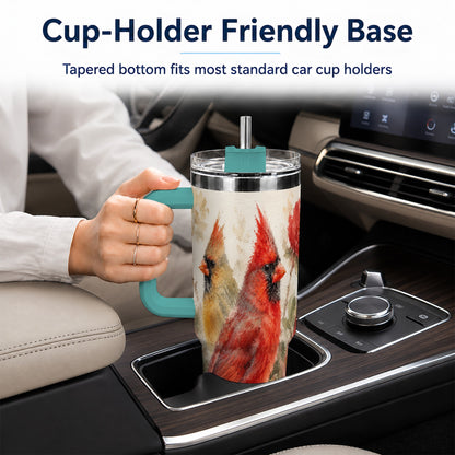 #pl[40oz|Green] Red Cardinal 40oz Tumbler with Handle, Floral Bird Travel Cup