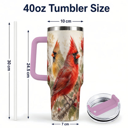 #pl[40oz|Pink] Red Cardinal 40oz Tumbler with Handle, Floral Bird Travel Cup