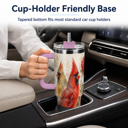 #pl[40oz|Pink] Red Cardinal 40oz Tumbler with Handle, Floral Bird Travel Cup