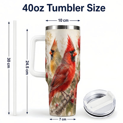 #pl[40oz|White] Red Cardinal 40oz Tumbler with Handle, Floral Bird Travel Cup