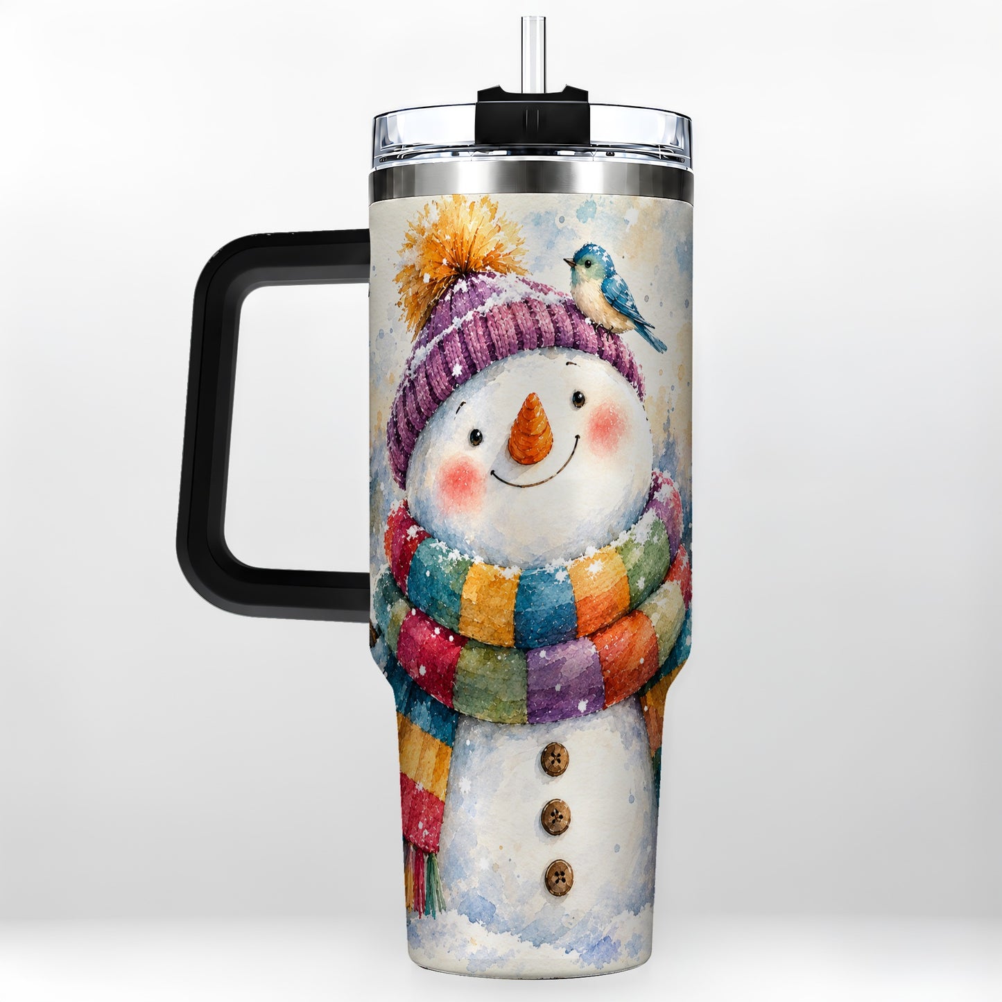 #pl[40oz|Black] Cheerful Snowman 40oz Tumbler with Handle, Winter Travel Cup