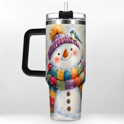#pl[40oz|Black] Cheerful Snowman 40oz Tumbler with Handle, Winter Travel Cup