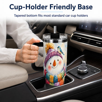 #pl[40oz|Black] Cheerful Snowman 40oz Tumbler with Handle, Winter Travel Cup