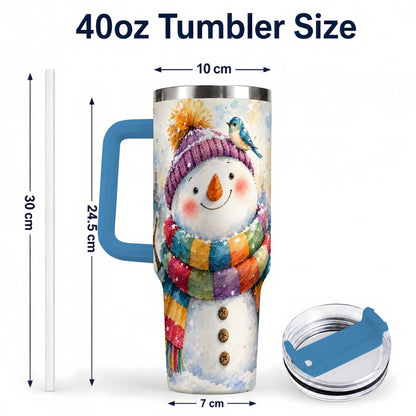 #pl[40oz|Blue] Cheerful Snowman 40oz Tumbler with Handle, Winter Travel Cup