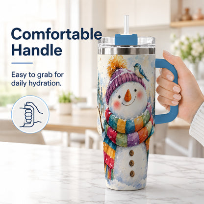 #pl[40oz|Blue] Cheerful Snowman 40oz Tumbler with Handle, Winter Travel Cup