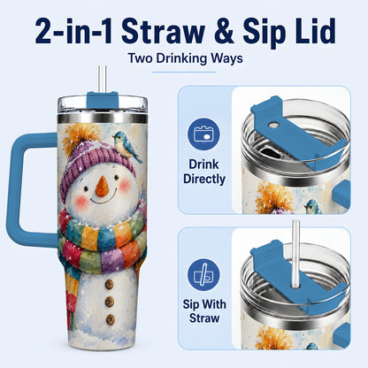 #pl[40oz|Blue] Cheerful Snowman 40oz Tumbler with Handle, Winter Travel Cup