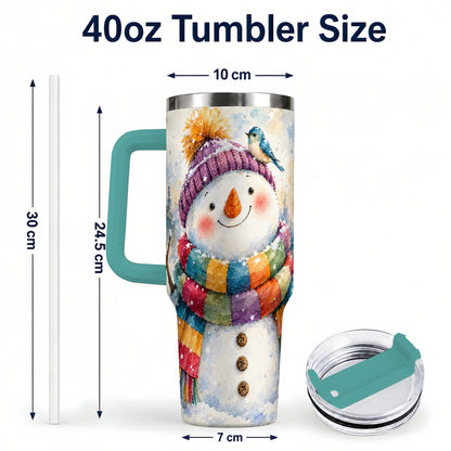 #pl[40oz|Green] Cheerful Snowman 40oz Tumbler with Handle, Winter Travel Cup