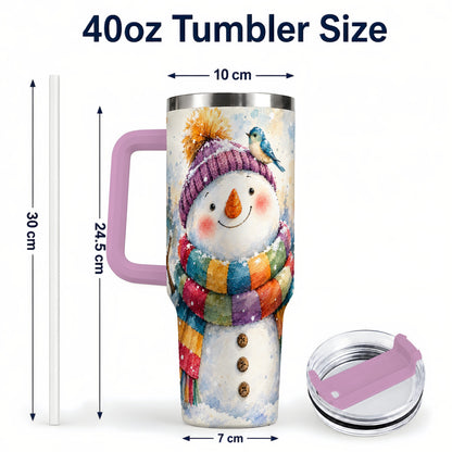 #pl[40oz|Pink] Cheerful Snowman 40oz Tumbler with Handle, Winter Travel Cup