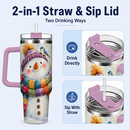 #pl[40oz|Pink] Cheerful Snowman 40oz Tumbler with Handle, Winter Travel Cup