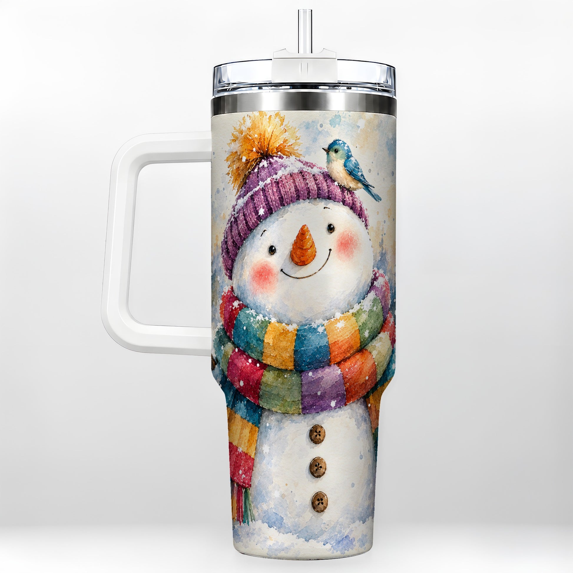 Cheerful Snowman 40oz Tumbler with Handle, Winter Travel Cup