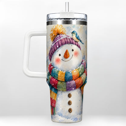 Cheerful Snowman 40oz Tumbler with Handle, Winter Travel Cup