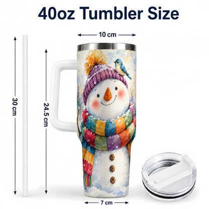 #pl[40oz|White] Cheerful Snowman 40oz Tumbler with Handle, Winter Travel Cup