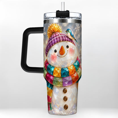 #pl[40oz|Black] Jewel Tone Snowman 40oz Tumbler with Handle, Winter Travel Cup