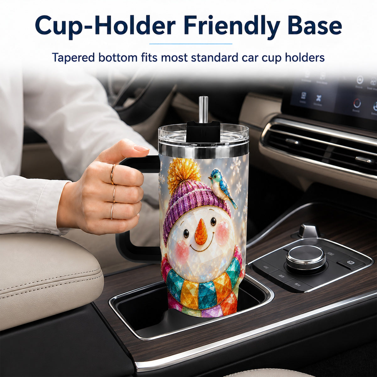 #pl[40oz|Black] Jewel Tone Snowman 40oz Tumbler with Handle, Winter Travel Cup
