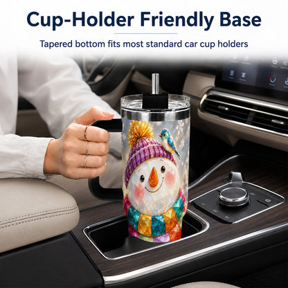 #pl[40oz|Black] Jewel Tone Snowman 40oz Tumbler with Handle, Winter Travel Cup